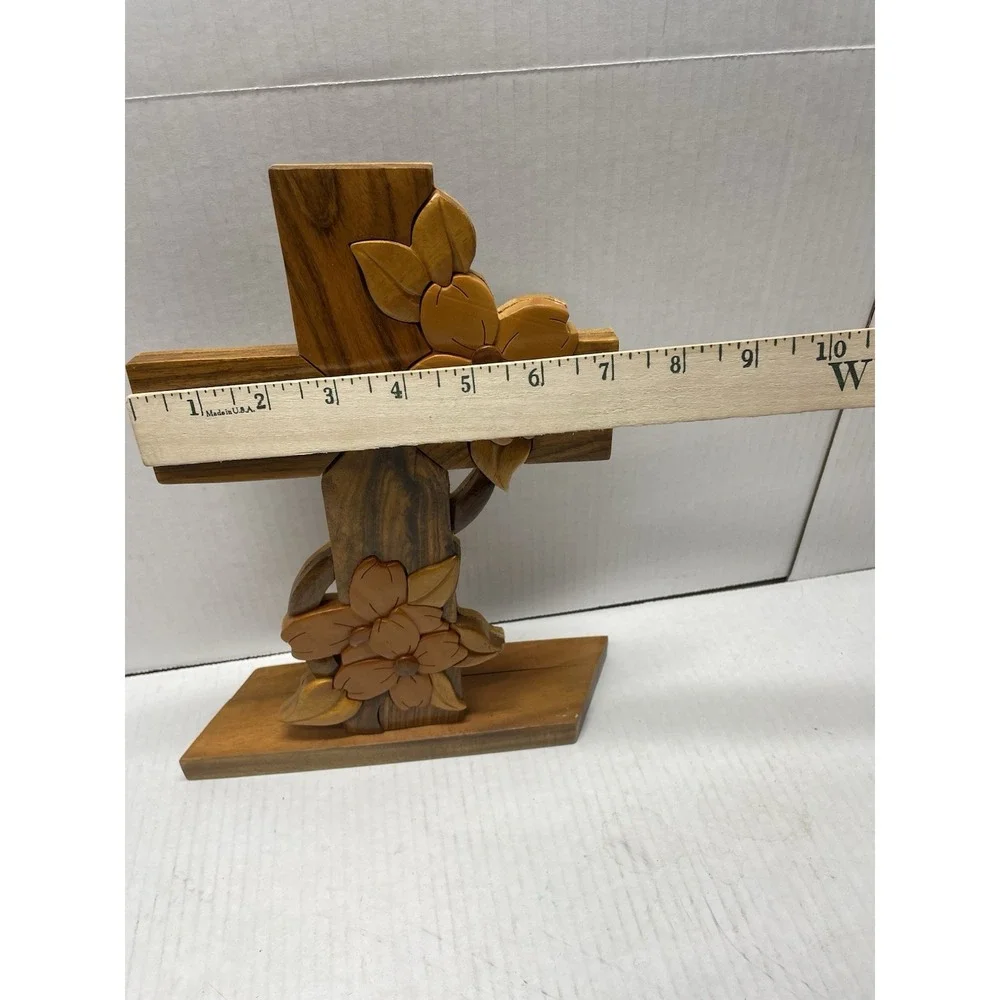 Handcrafted Inlaid Wooden Cross w/floral motif